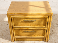 Load image into Gallery viewer, Image 11 of 21: Pair of Vintage Honey Oak Bamboo-Style Nightstands
