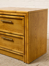 Load image into Gallery viewer, Image 13 of 21: Pair of Vintage Honey Oak Bamboo-Style Nightstands
