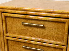 Load image into Gallery viewer, Image 14 of 21: Pair of Vintage Honey Oak Bamboo-Style Nightstands
