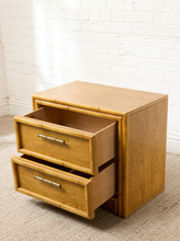 Load image into Gallery viewer, Image 19 of 21: Pair of Vintage Honey Oak Bamboo-Style Nightstands
