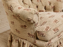 Load image into Gallery viewer, Image 9 of 18: Vintage Lion Print Tufted Barrel Chair with Ruffled Skirt

