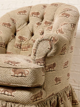 Load image into Gallery viewer, Image 11 of 18: Vintage Lion Print Tufted Barrel Chair with Ruffled Skirt
