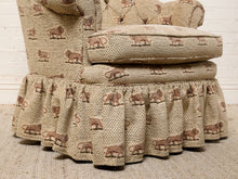 Load image into Gallery viewer, Image 16 of 18: Vintage Lion Print Tufted Barrel Chair with Ruffled Skirt
