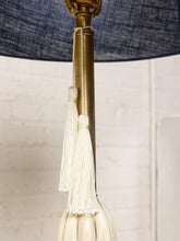 Load image into Gallery viewer, Image 12 of 19: Mid-Century Sculptural Brass &amp; Ivory Table Lamp with Blue Shade
