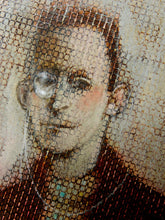 Load image into Gallery viewer, Image 3 of 9: Close-up of a mosaic portrait artwork showing part of a person's face with a single round lens over one eye, overlaid with a grid pattern.
