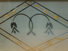 Load image into Gallery viewer, Image 12 of 27: A close-up of a decorative surface featuring a geometric diamond design with black and gold lines, three stylized leaf motifs, and a soft beige background.
