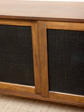 Load image into Gallery viewer, Image 11 of 24: Vintage Wood Credenza with Black Textured Sliding Doors
