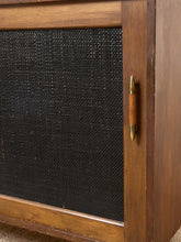 Load image into Gallery viewer, Image 13 of 24: Vintage Wood Credenza with Black Textured Sliding Doors
