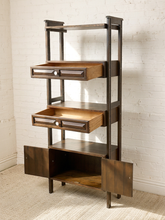 Load image into Gallery viewer, Image 21 of 25: Vintage Dark Wood Étagère Bookshelf with Drawers and Cabinet
