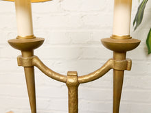 Load image into Gallery viewer, Image 15 of 21: Pair of Vintage Gold-Tone Double-Arm Table Lamps with Ivory Shades
