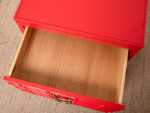 Load image into Gallery viewer, Image 20 of 21: Pair of Vintage 1960s Poppy Red Hollywood Regency Faux Bamboo Nightstands
