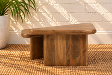 Load image into Gallery viewer, Thomy two-piece natural brown mango wood coffee table with overlapping organic tops, rounded edges, and sculptural panel bases.
