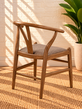 Load image into Gallery viewer, Image 4 of 4: Tori Walnut Dining Chair in Heathered Taupe with curved wishbone-style back and upholstered seat
