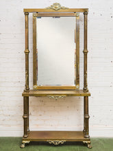 Load image into Gallery viewer, Neoclassical Brass Hall Tree Mirror, Coat Hanger and Console Table
