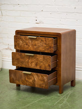 Load image into Gallery viewer, 3 Drawer Burl Style Nightstand
