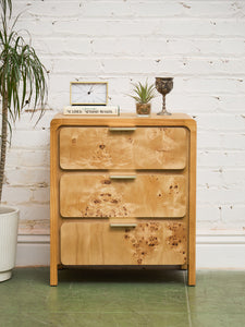 Single Blonde 3 Drawer Burlwood Nightstand