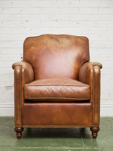 Saddle Leather Club Chair with Nailhead Trim