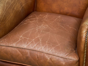 Saddle Leather Club Chair with Nailhead Trim