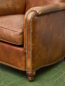 Saddle Leather Club Chair with Nailhead Trim