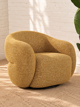 Load image into Gallery viewer, Valencia textured yellow swivel lounge chair with curved wraparound arms, rounded back, and nubby woven upholstery
