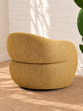 Load image into Gallery viewer, Valencia textured yellow swivel lounge chair with curved wraparound arms, rounded back, and nubby woven upholstery
