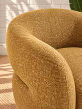 Load image into Gallery viewer, Valencia textured yellow swivel lounge chair with curved wraparound arms, rounded back, and nubby woven upholstery

