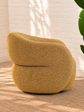 Load image into Gallery viewer, Valencia textured yellow swivel lounge chair with curved wraparound arms, rounded back, and nubby woven upholstery
