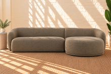 Load image into Gallery viewer, Vera mushroom taupe lattice bouclé modular sectional sofa with rounded arms and right-facing chaise
