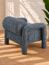Load image into Gallery viewer, Verona slate blue lounge chair with raised striped upholstery, rounded bolster back, padded arms, and wide cushioned seat
