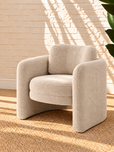 Load image into Gallery viewer, Viela lounge chair in oatmeal chenille with rounded padded arms and sculptural contemporary silhouette
