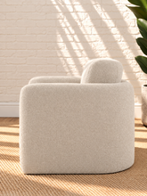Load image into Gallery viewer, Viela lounge chair in oatmeal chenille with rounded padded arms and sculptural contemporary silhouette
