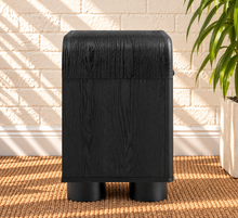 Load image into Gallery viewer, Vivienne one drawer nightstand in Charcoal with rounded frame, single drawer, long handle, open shelf, and cylindrical feet
