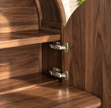Load image into Gallery viewer, Vivienne dark walnut secretary cabinet with arched double doors, interior shelving, and fold-out writing desk
