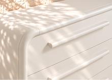 Load image into Gallery viewer, Vivienne six drawer dresser in soft white with rounded frame, long matching handles, and rounded feet
