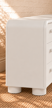 Load image into Gallery viewer, Vivienne six drawer dresser in soft white with rounded frame, long matching handles, and rounded feet
