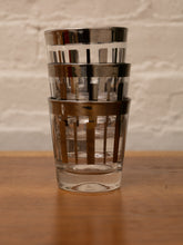 Load image into Gallery viewer, Vintage Dorothy Thorpe Silver Stripe Liqour Glasses Set of 3 MCM Barware Mid-Century Modern Platinum Rimmed Cord
