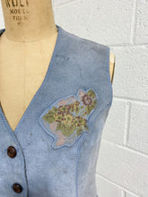 Load image into Gallery viewer, Vintage Slate Blue Suede Vest with Floral Patches -As Found
