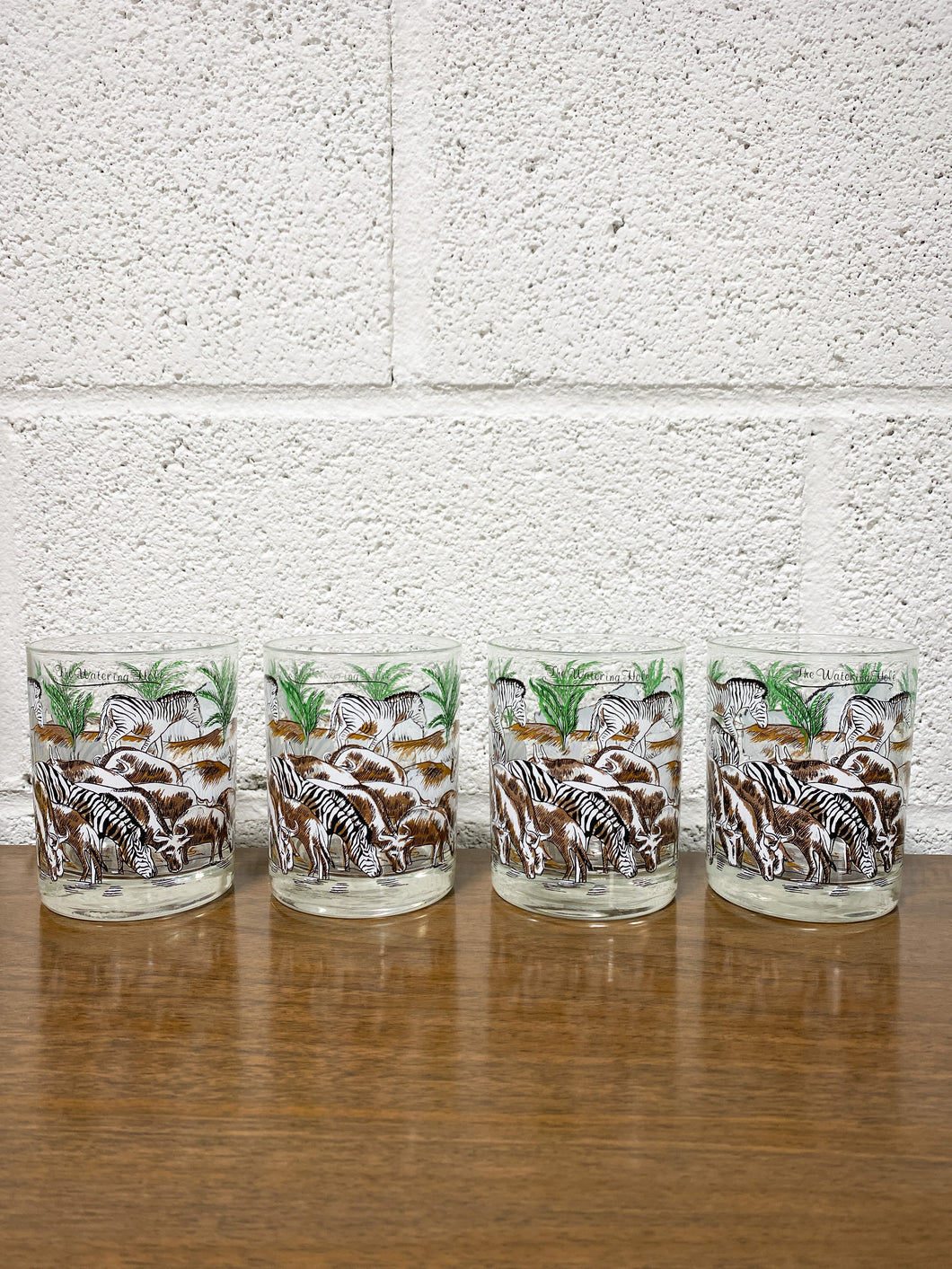 Vintage Set of 4 Cera “The Watering Hole” Glasses