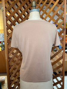 Tan T-Shirt with Colorful Graphic Pattern