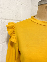 Load image into Gallery viewer, Mustard Knit Blouse with Ruffled Shoulder Detail (L)
