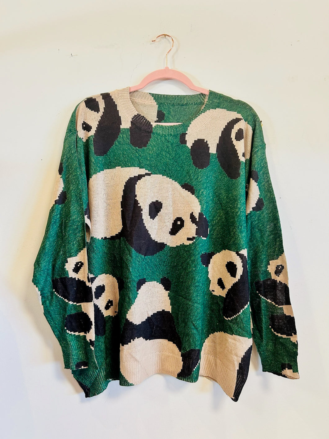 Green Pullover with Pandas