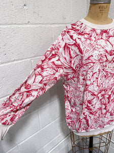 Vintage Pullover Sweater with Pink Tropical Motif (2X)