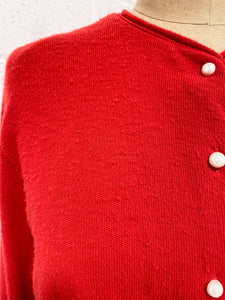 Red Cardigan with Pearl Buttons   - As Found