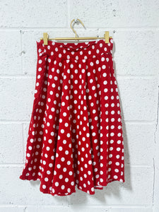 Red and White Polka Dot Midi Skirt (L)