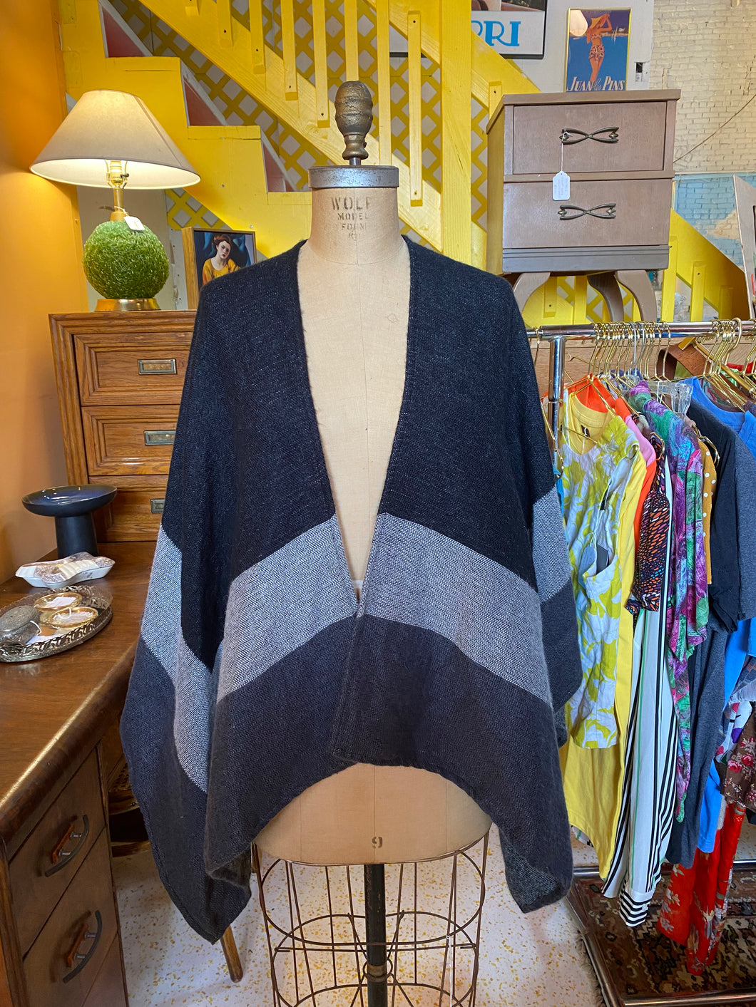 Grey and Black Pancho - One Size Fits All