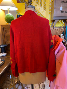 Red Sweater with Yellow Pom Pom Flowers