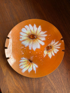Vintage Orange Floral Enamel Catchall/Ashtray