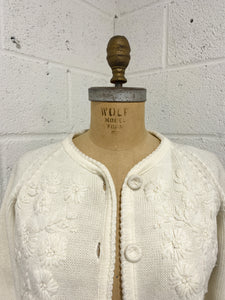 Cream Cardigan with Floral Embroidery