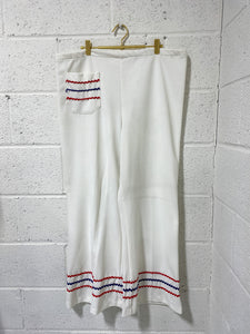 Vintage Snow White Polyester pants with Red and Blue Detail - Plus Size
