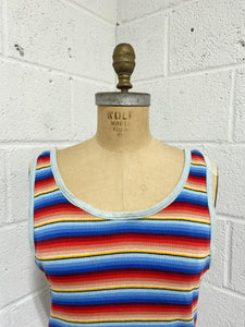 Vintage Striped Tank in Reds and Blues (XL)